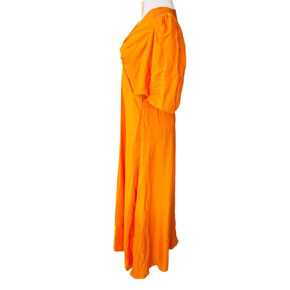 Sandro Rambla Twist V-Neck Puff Sleeve Maxi Dress Orange‎ Size 40 Large - Picture 4 of 12